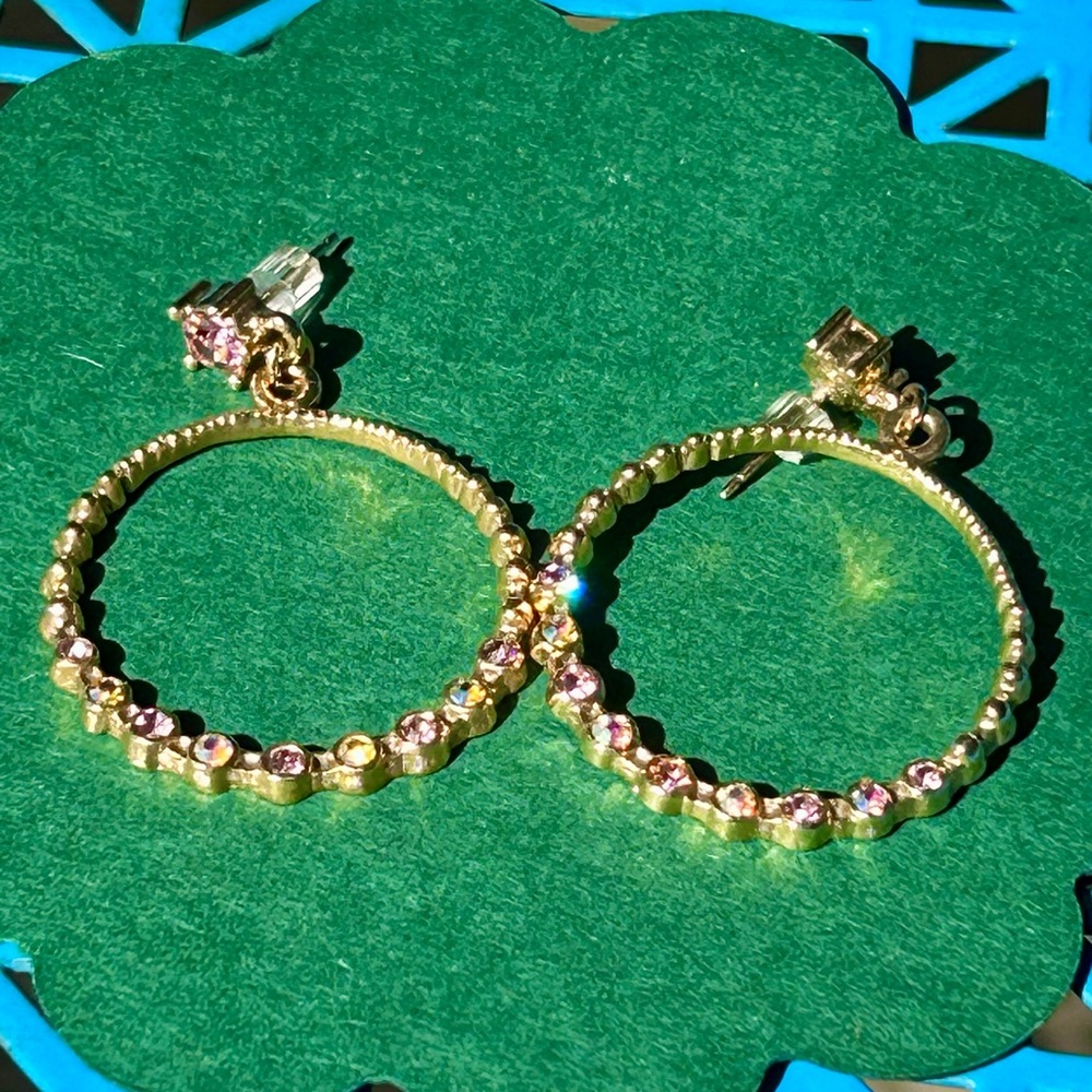Post earrings with large loops and multi-colored stones.